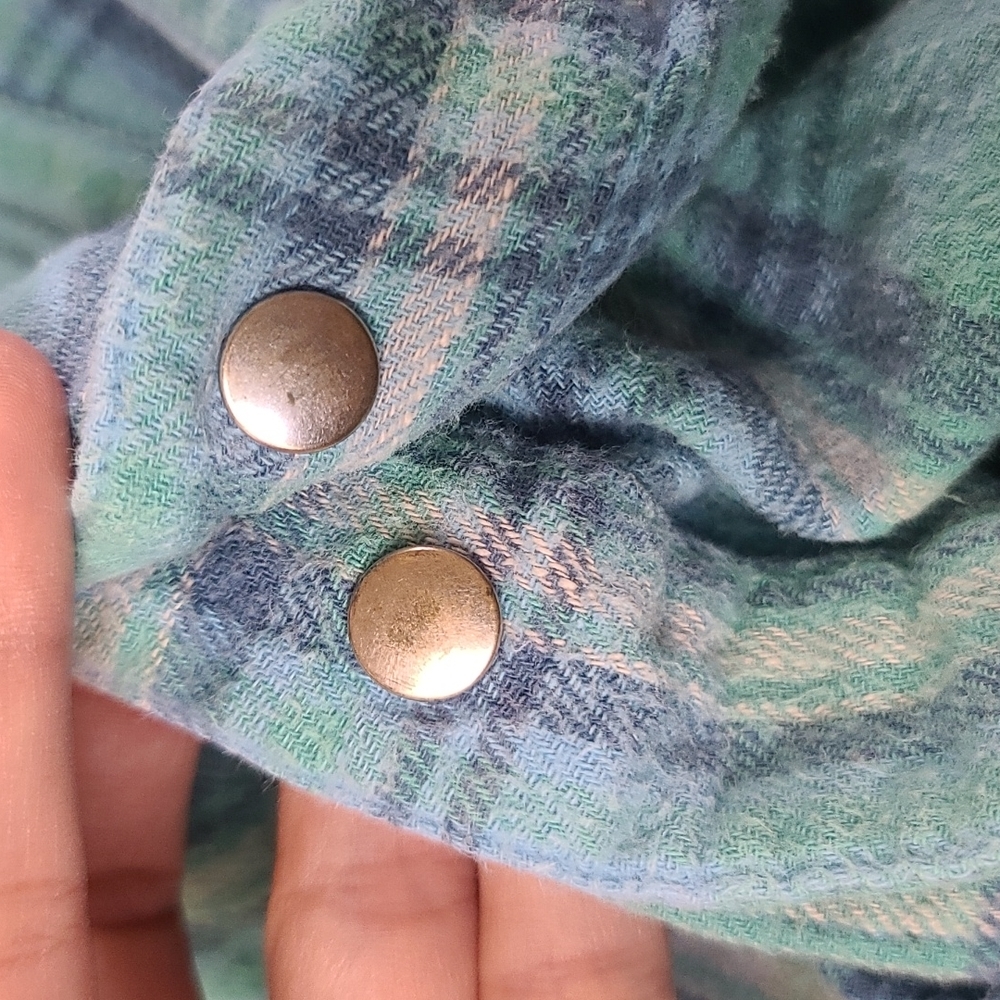 Spell designs lost highway flannel shirt turquoise buttondown S teal flannelette - Picture 15 of 16